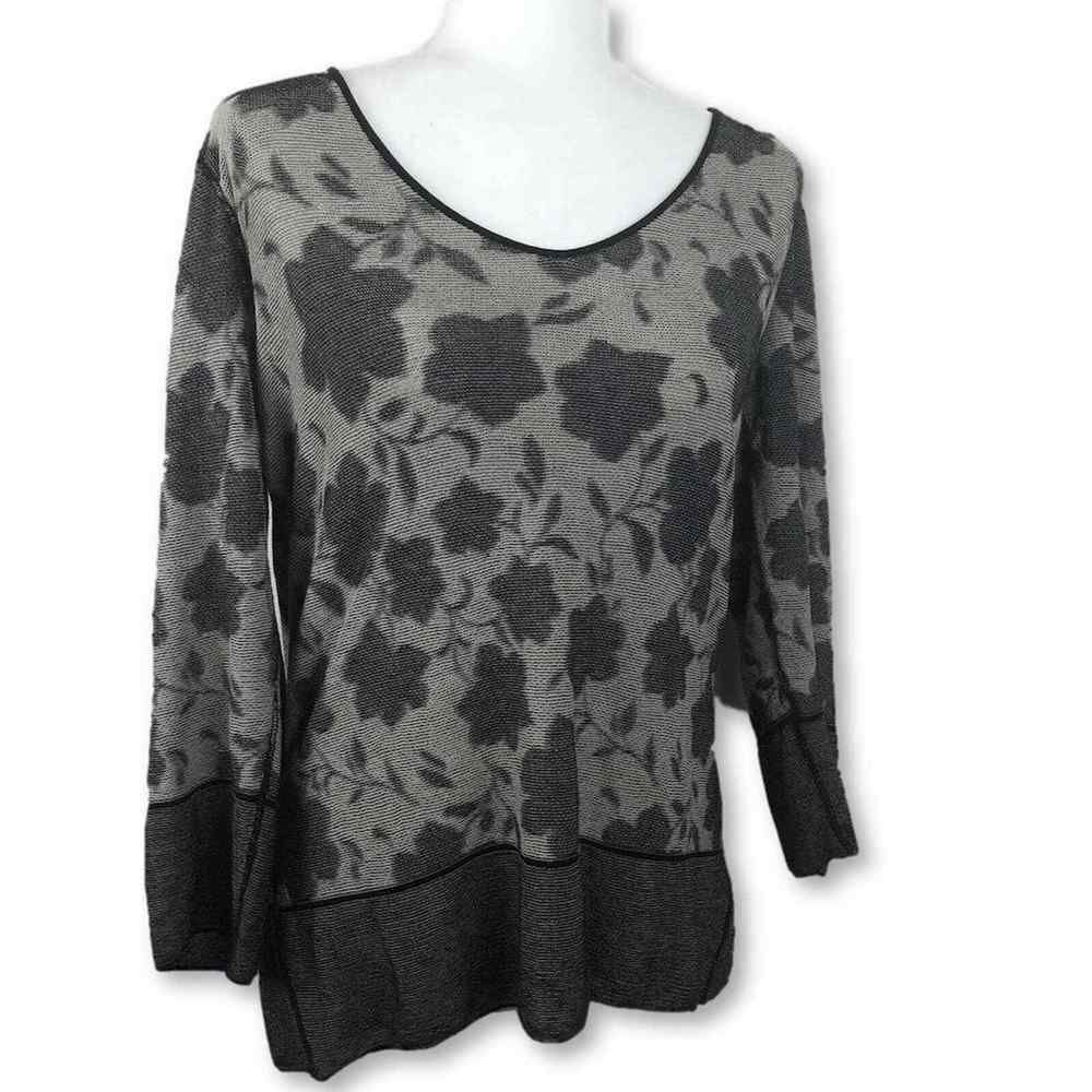 Armani Collezioni Deanna Spa Floral Top Blouse Viscose Black & Gray Plus Size 14